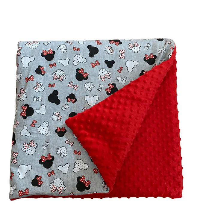 Oboustranná dečka Minky pro miminko Mickey s červenou mašlí