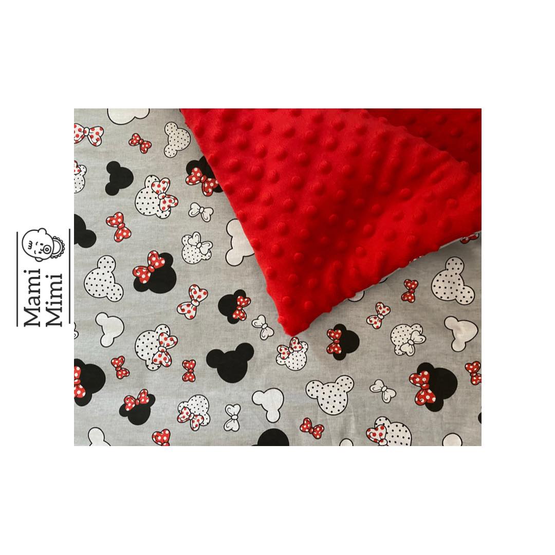 Oboustranná dečka Minky pro miminko Mickey s červenou mašlí