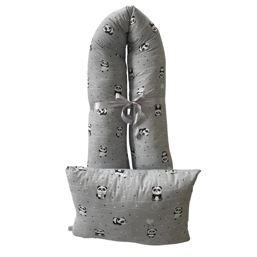 Těhotenský polštář pandy na šedé s mint 